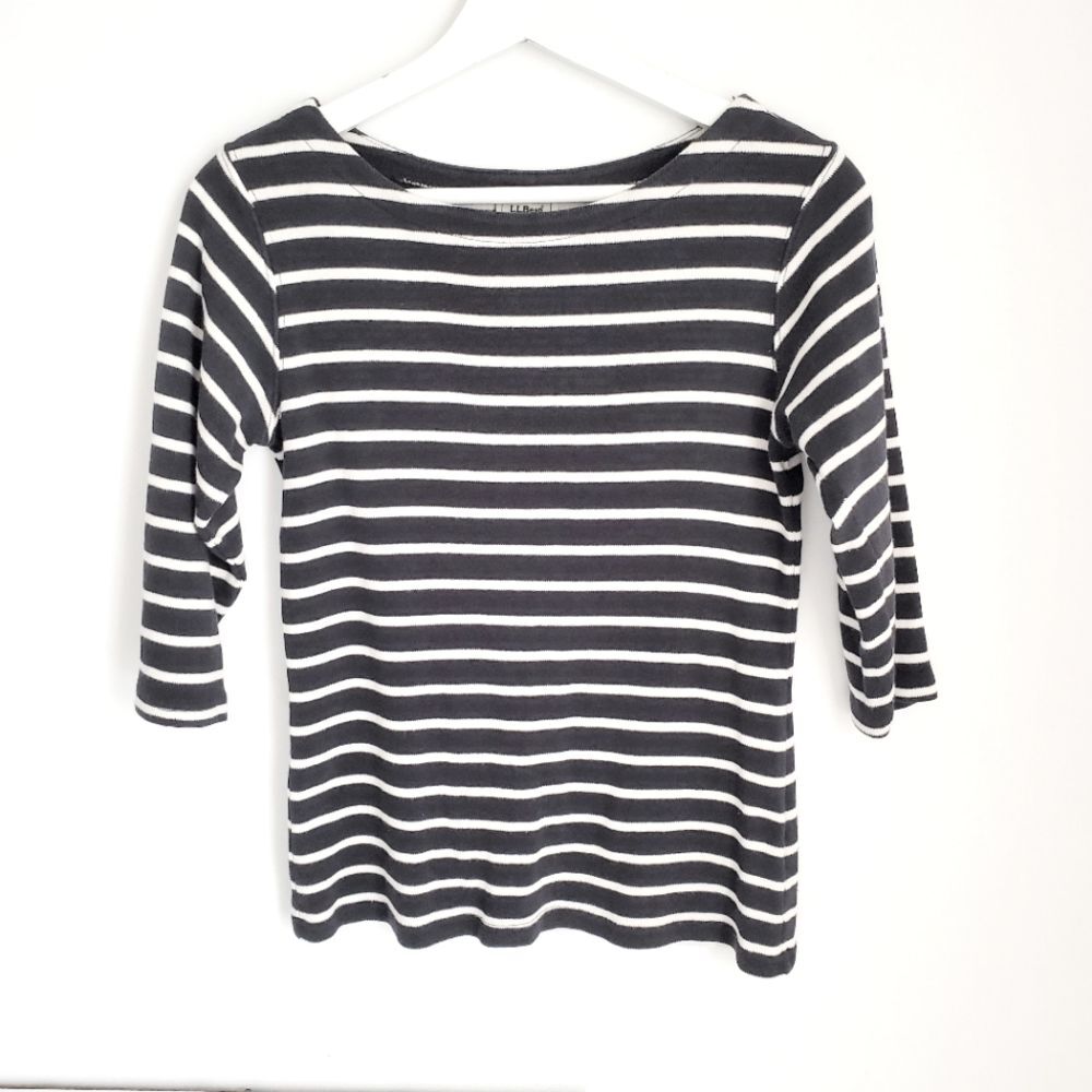 LL Bean Striped 3/4 Sleeve Cotton Sweater XS